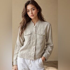 Linen blend Button-Front Women's Jacket